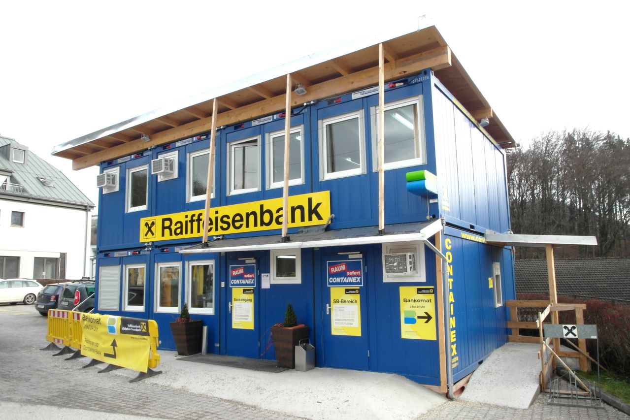 Modular building on hire for Raffeisen bank, Salzburg - Austria