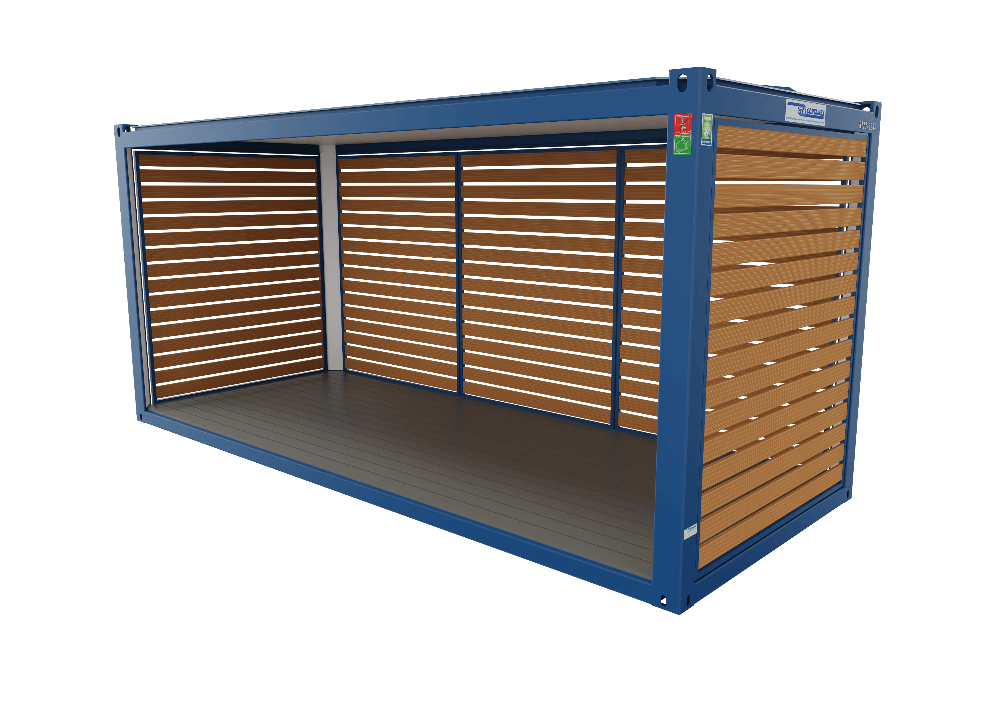 Container terasă cu elemente de acoperire din lemn