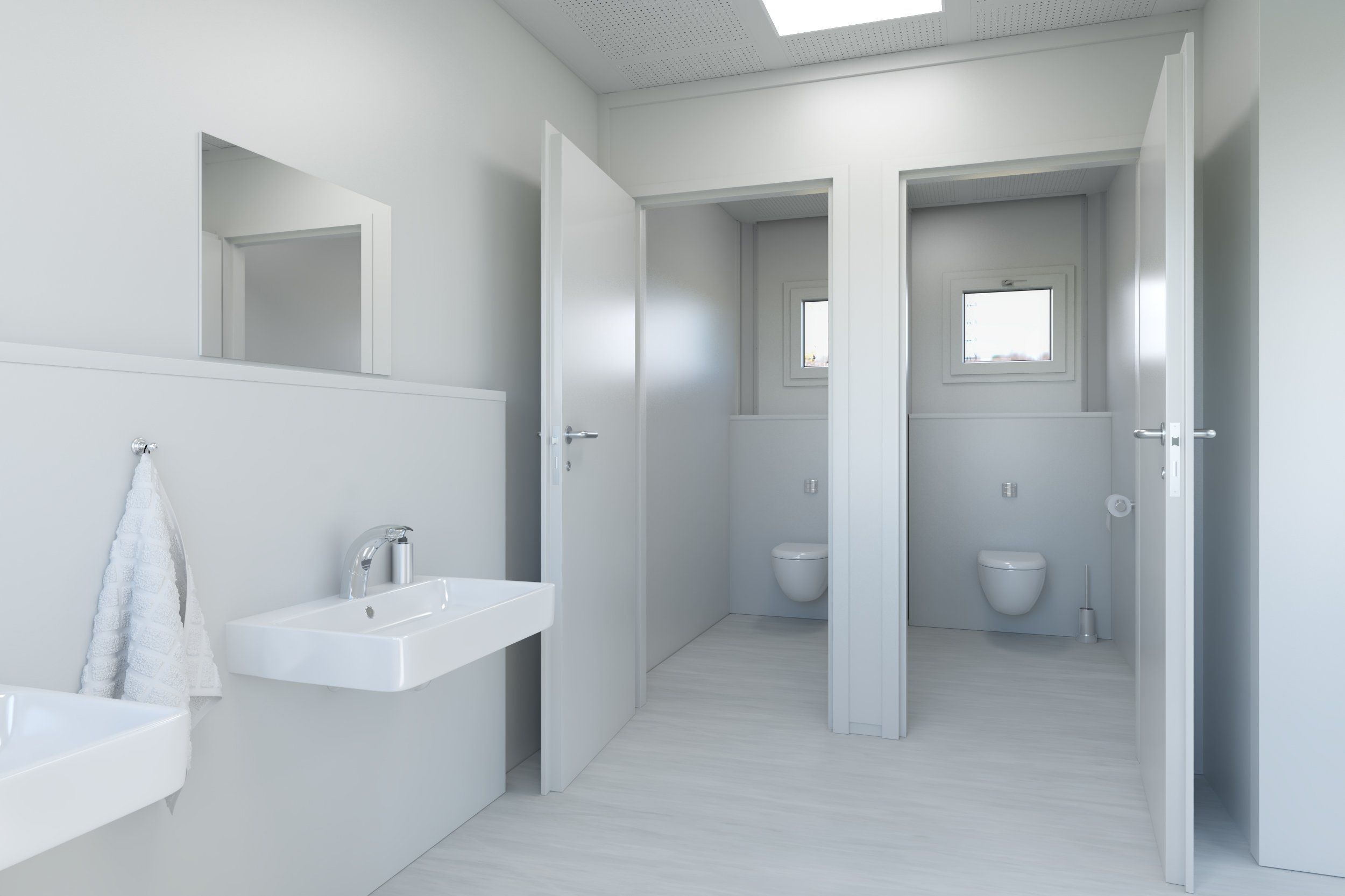 Sanitary facilities with shower cubicles