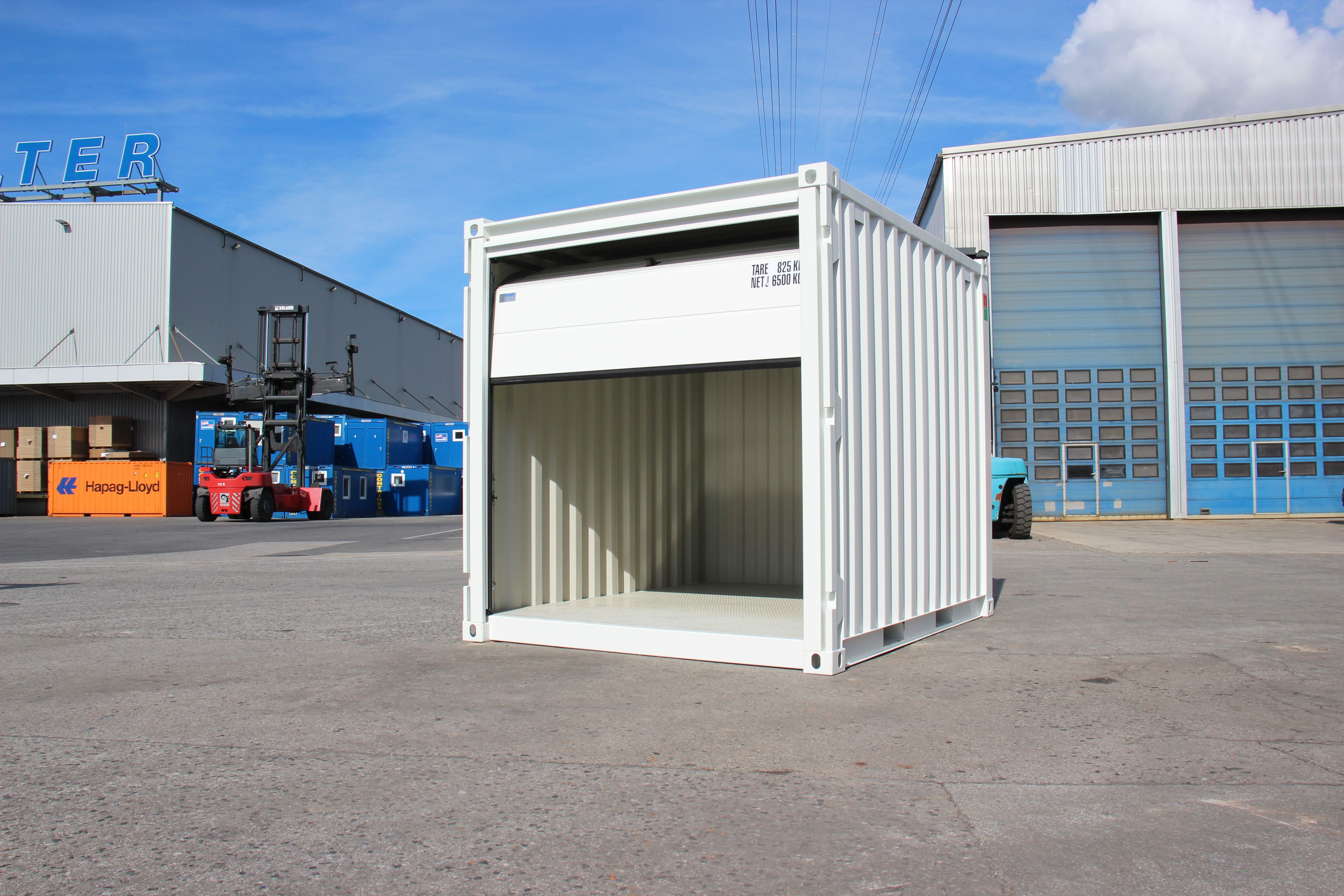 Storage container with sectional door